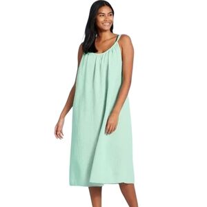 KONA SOL PASTEL GREEN 100% COTTON GAUZE MIDI SUNDRESS COVER-UP DRESS S/M